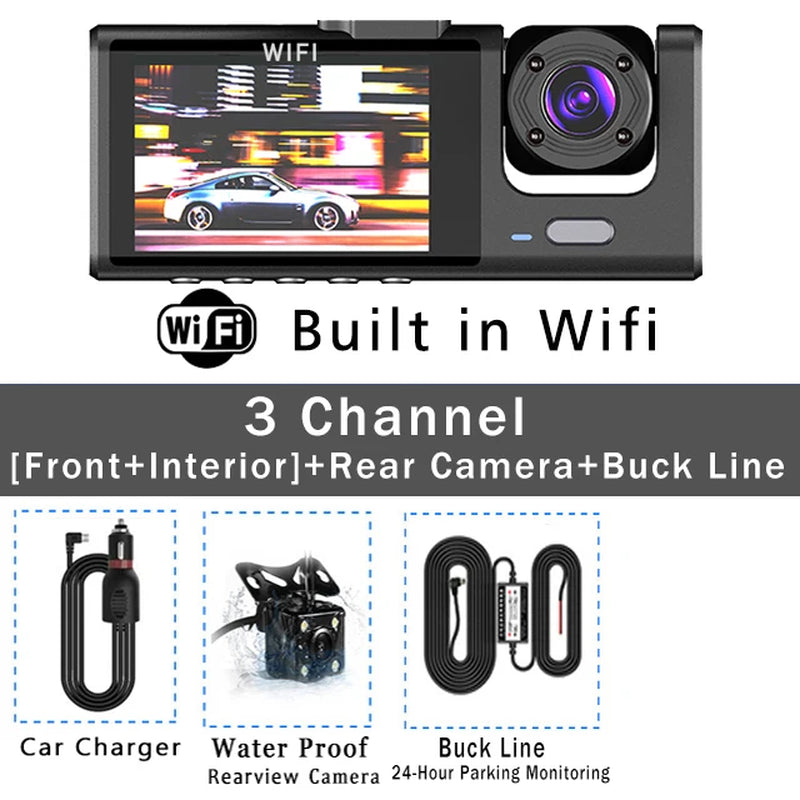 Wifi 3 Channel Car DVR Three Way Dash Cam inside Vehicle Camera Dvrs Recorder FHD 1080P Video Mini Registrator Dashcam Camcorder