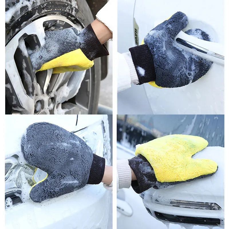 Car Wash Gloves Microfiber Coral Fleece Cleaning Wash Tools Thick Wipe Cloth Auto Care Double-Faced Glove Cleaning Mitt