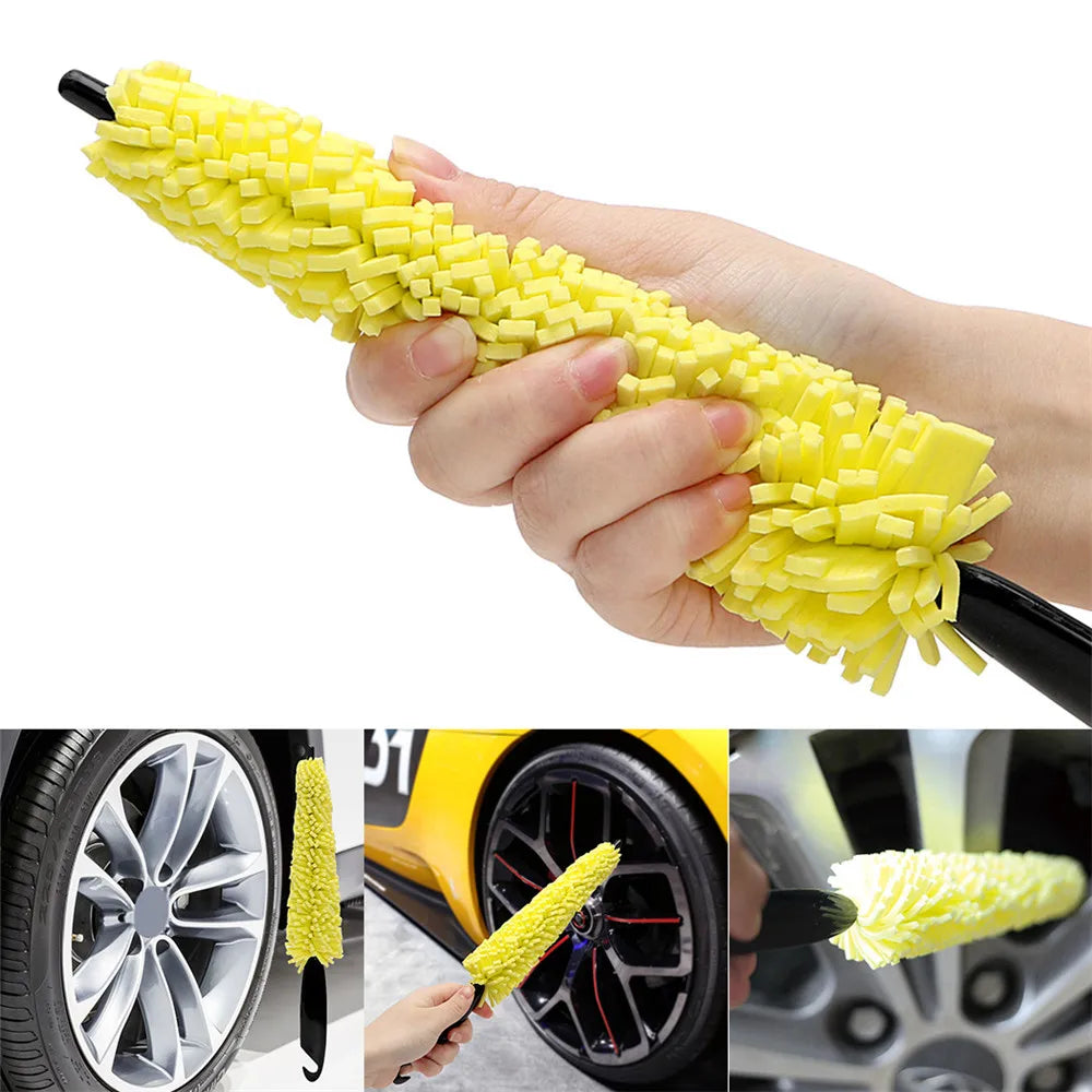 Car Wash Portable Microfiber Wheel Tire Rim Brush Car Wheel Auto Cleaning for Car with Plastic Handle Car Wash Detailing Tools
