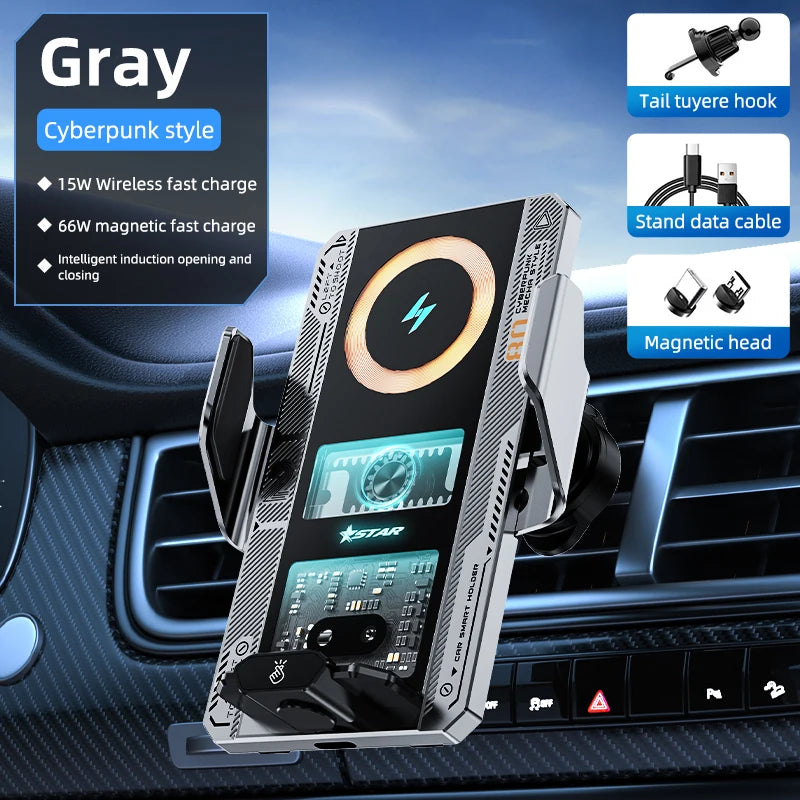 Car Smart Sensing Automatic Clamping Mounts for Samsung Iphone Xiaomi Phone Holder Wireless Charger Mounts 15W/66W Fast Charging