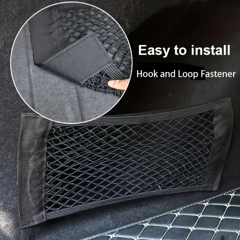 1 Universal Car Storage Bag Dual-Layer Mesh Trunk Organizer, Integrated Car Storage Bag, Car Fire Extinguisher Mounting Net