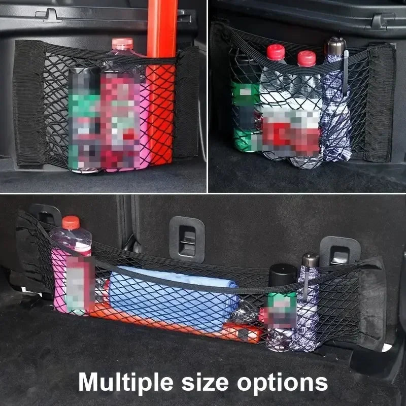 1 Universal Car Storage Bag Dual-Layer Mesh Trunk Organizer, Integrated Car Storage Bag, Car Fire Extinguisher Mounting Net