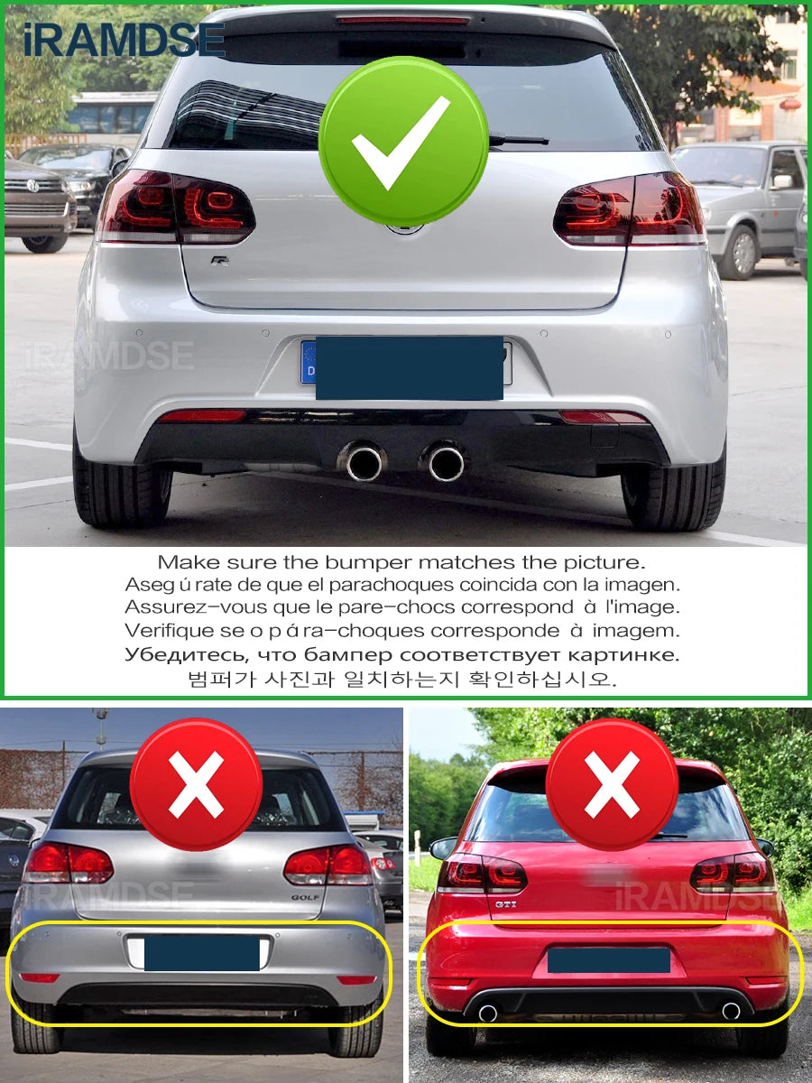 Carbon Paint Rear Diffuser for Golf R MK6 2008-2012 Car Body Kit Lip R20 Bumper Spoiler Plastic Splitter
