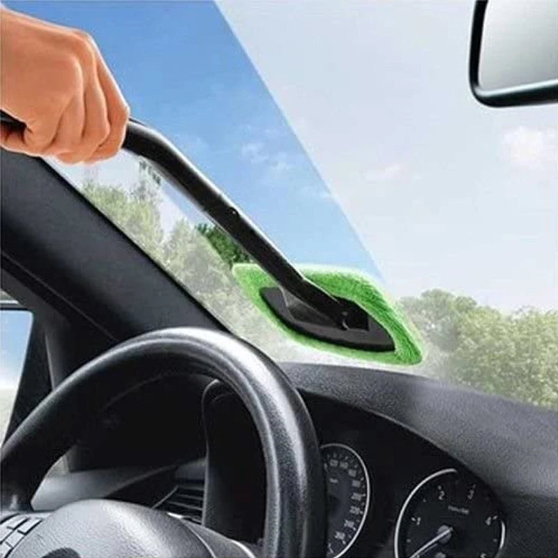 Car Window Windshield Brush Microfiber Cloth Auto Window Cleaner Long Handle Car Washable Brush Clean Tool with 2Pcs Cloth