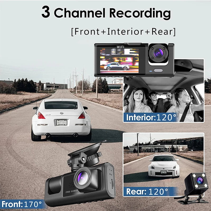 Wifi 3 Channel Car DVR Three Way Dash Cam inside Vehicle Camera Dvrs Recorder FHD 1080P Video Mini Registrator Dashcam Camcorder