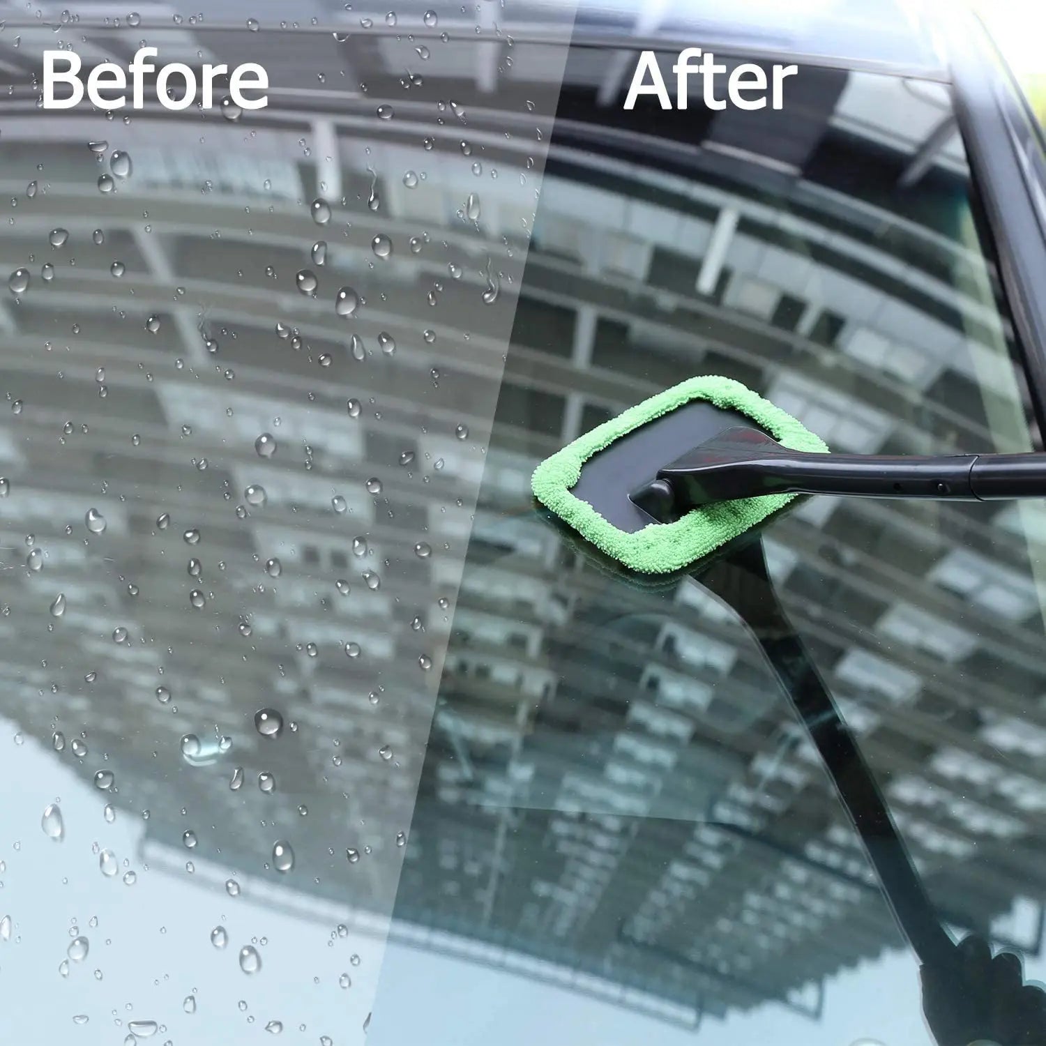 Car Window Windshield Brush Microfiber Cloth Auto Window Cleaner Long Handle Car Washable Brush Clean Tool with 2Pcs Cloth