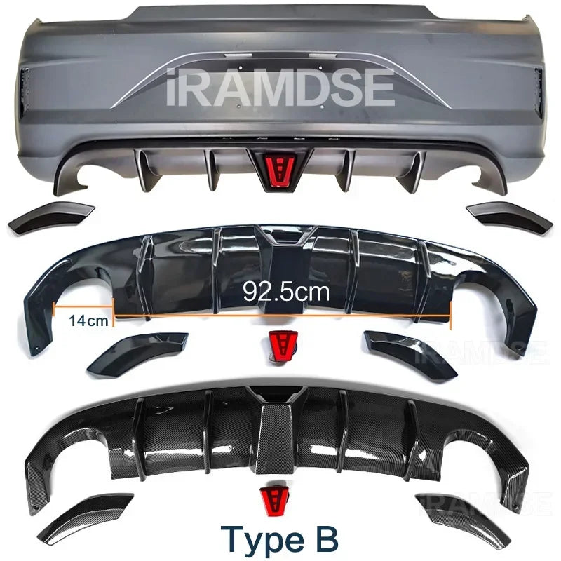 Rear Diffuser for Volkswagen Scirocco R Glossy Black Car Body Kit R20 2009 - 2014 15 16 17 Plastic Splitter Lip Bumper Spoiler