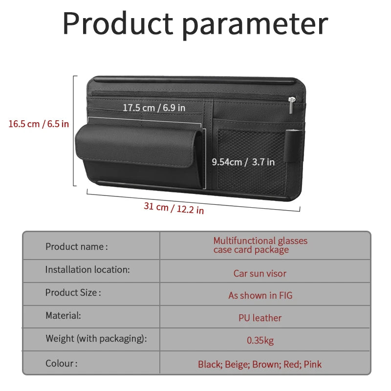 Car Sun Visor Glasses Storage Bag Interior Auto Sunshade Plate Sunglasses Organizer for Card Sunglasses Holder Car Accessories