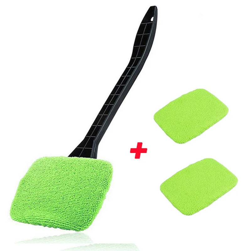 Car Window Windshield Brush Microfiber Cloth Auto Window Cleaner Long Handle Car Washable Brush Clean Tool with 2Pcs Cloth