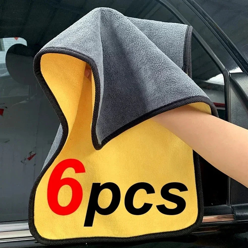 1/2/6/10Pcs Microfiber Cleaning Towel Thicken Soft Drying Cloth Car Body Washing Towels Double Layer Clean Rags Car Accessories