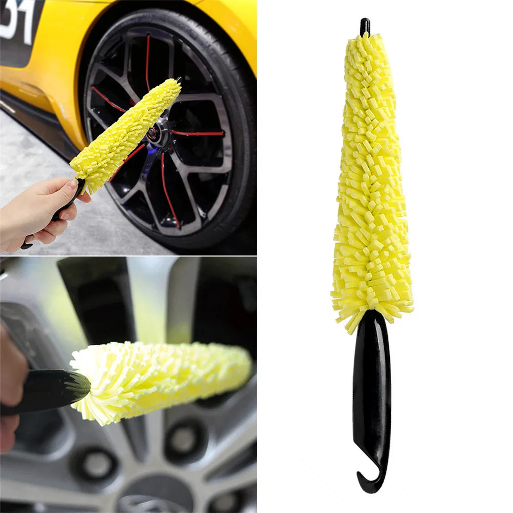 Car Wash Portable Microfiber Wheel Tire Rim Brush Car Wheel Auto Cleaning for Car with Plastic Handle Car Wash Detailing Tools