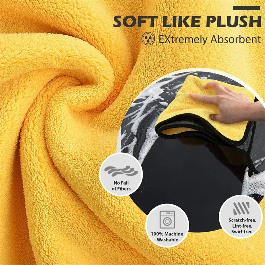 1/2/6/10Pcs Microfiber Cleaning Towel Thicken Soft Drying Cloth Car Body Washing Towels Double Layer Clean Rags Car Accessories