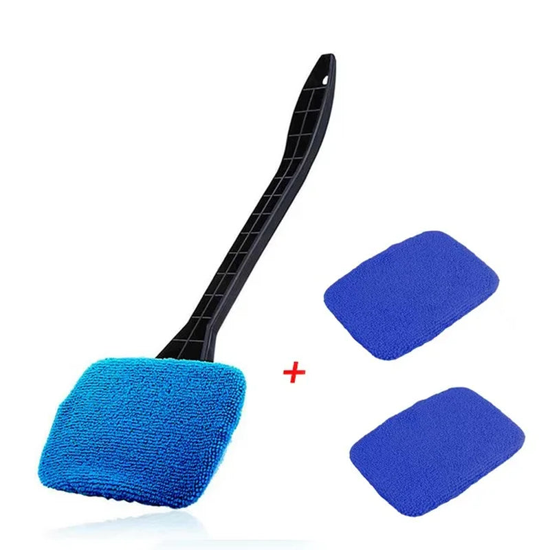 Car Window Windshield Brush Microfiber Cloth Auto Window Cleaner Long Handle Car Washable Brush Clean Tool with 2Pcs Cloth